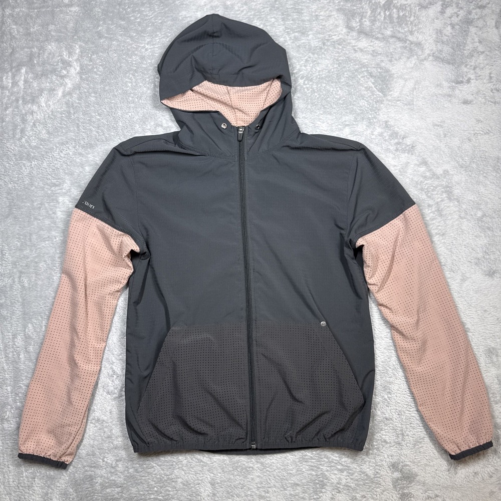 Vuori Stonesteps Windbreaker Womens Large Gray Pink Mesh Sleeve Lightweight‎